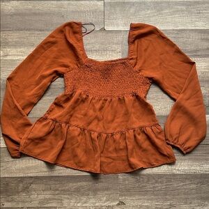 Paper Crane Terracotta Smocked Blouse